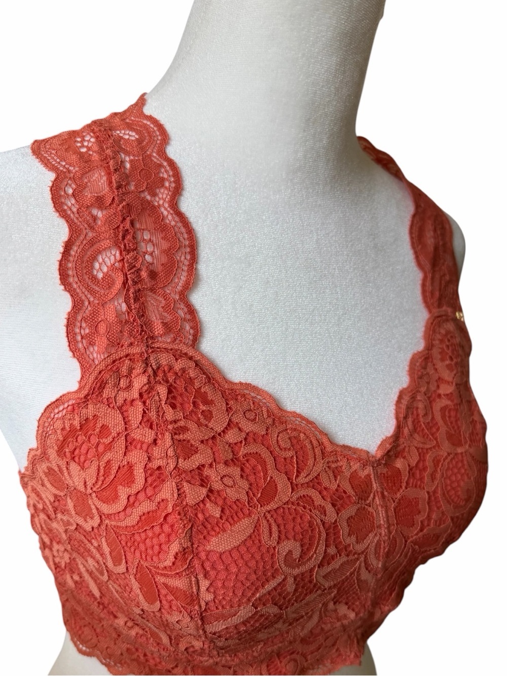 🧡Serra Lace Racerback Bralette - Coral Orange - Picture 4 of 14